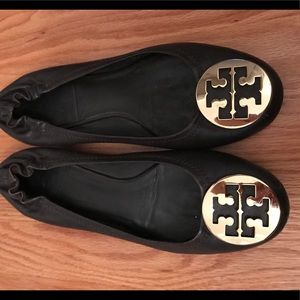 Dark Brown Tory Burch Leather Flats.